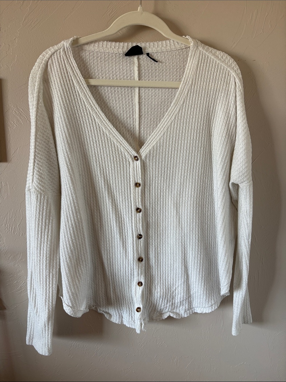 Urban Outfitters White Button Up Waffle Knit Shirt
